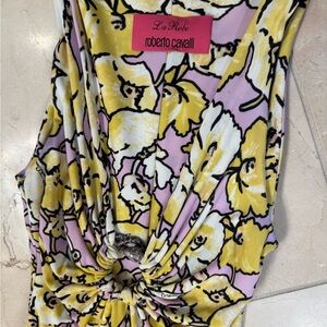 Roberto Cavalli Yellow and Purple Floral Maxi Dress